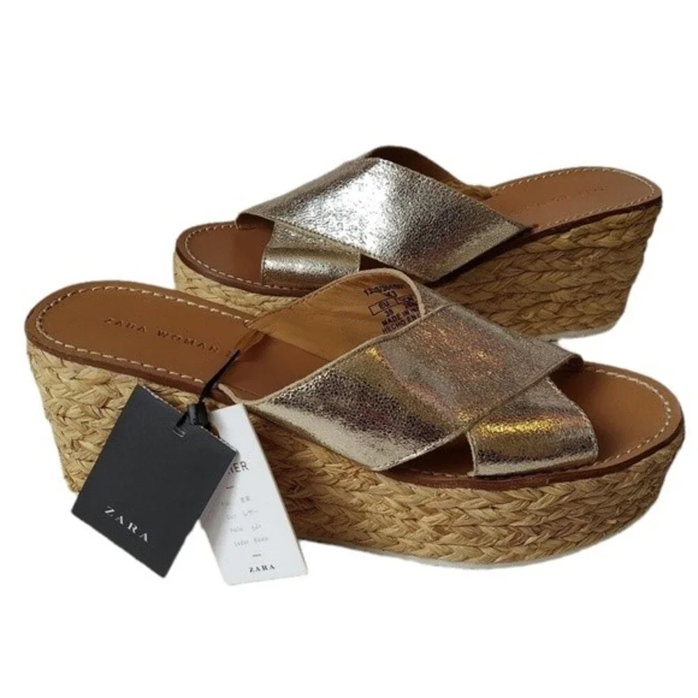 NWT Zara Jute Esprilladres Wedge Sandals - Picture 6 of 12